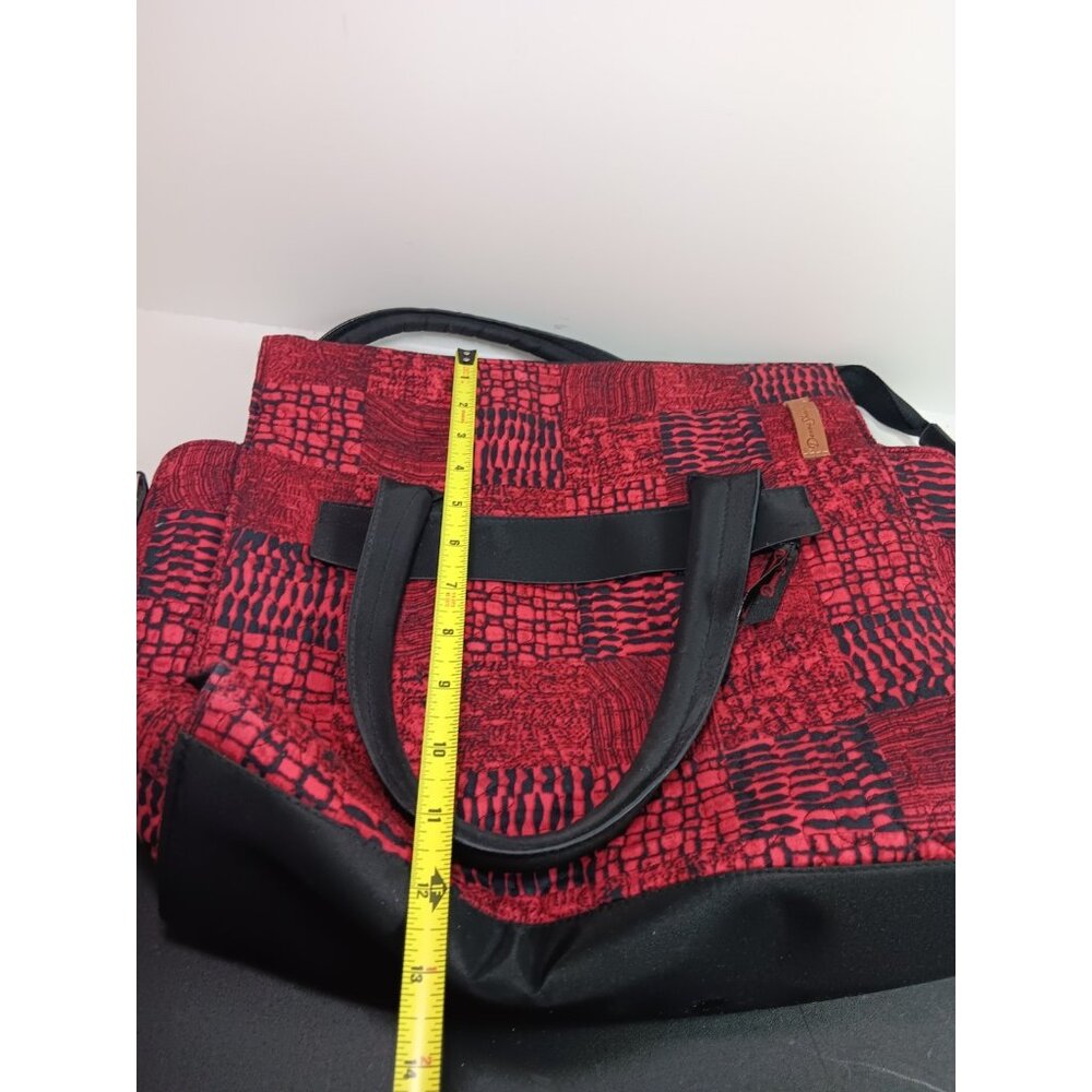 Donna Sharp Red Quilted Patchwork Puzzle Tote Bag… - image 8
